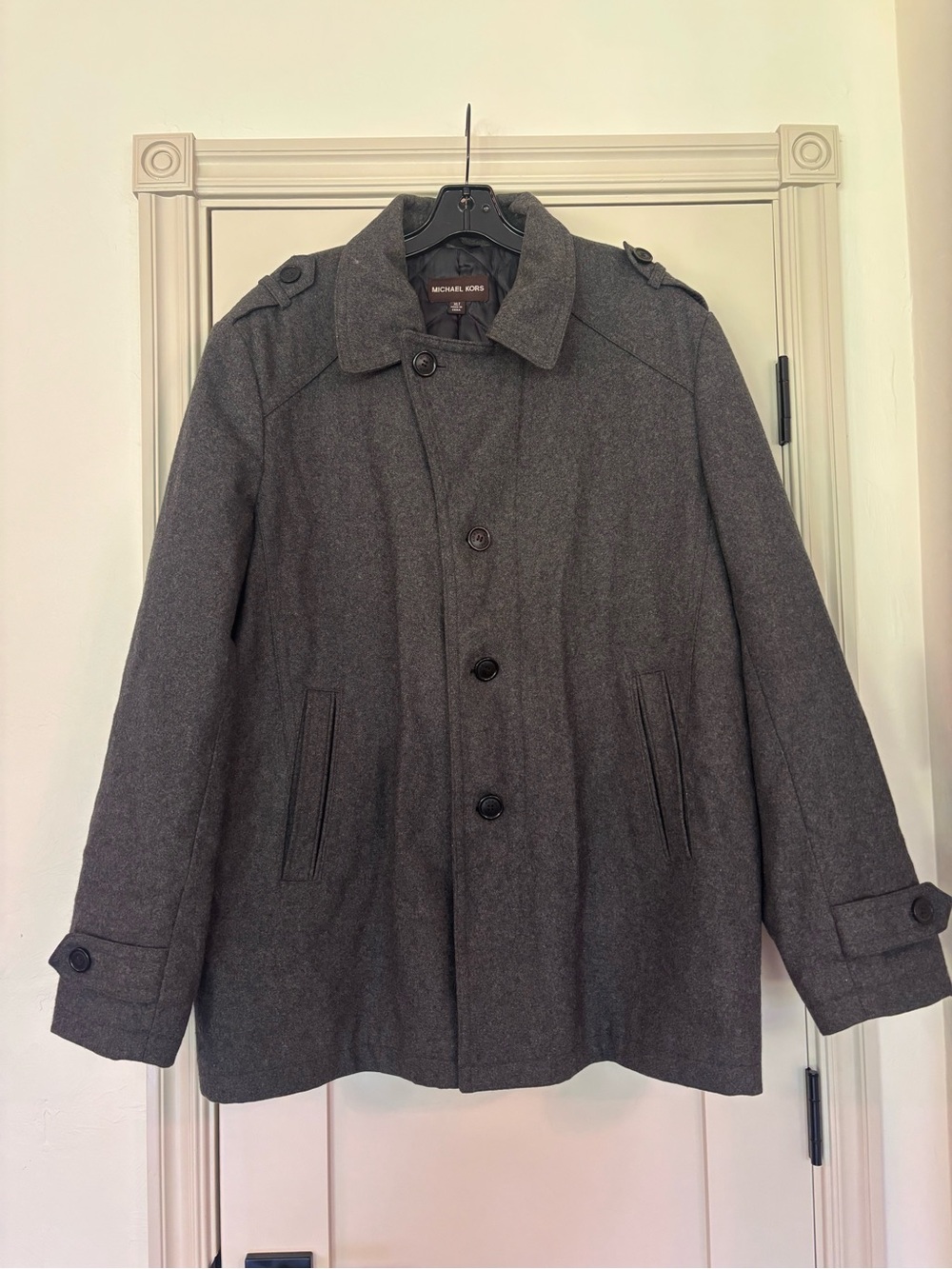 Michael Kors Wool Blend Big & Tall Mens Quilted Lined Grey Coat Sz XL Tall